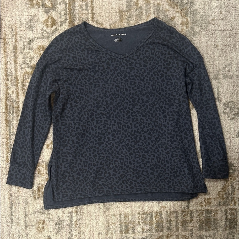 American Eagle Outfitters Dark Gray Animal Print Long Sleeve Top